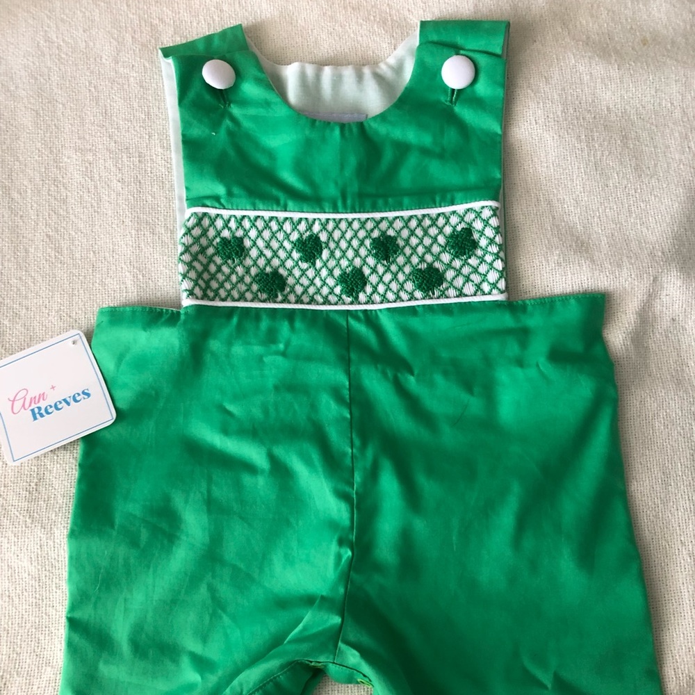 NWT Ann + Reeves Smocked Jon Jon Shamrock 12m
